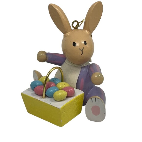 Wooden Bunny Ornament With Basket Of Easter Eggs - Picture 1 of 8
